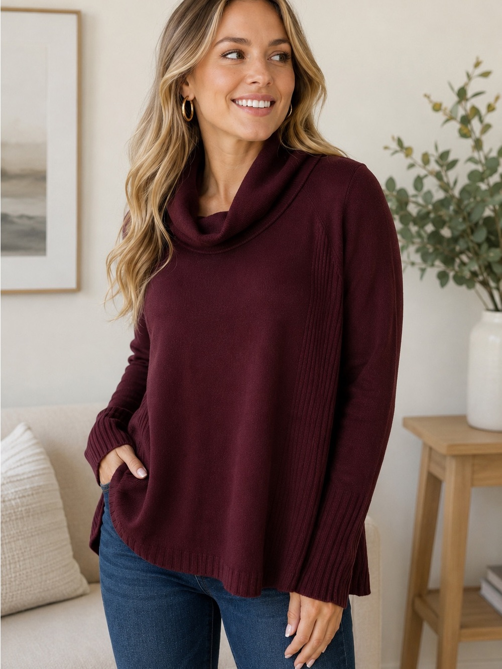 LOFT Cowl Neck Sweater in Wine